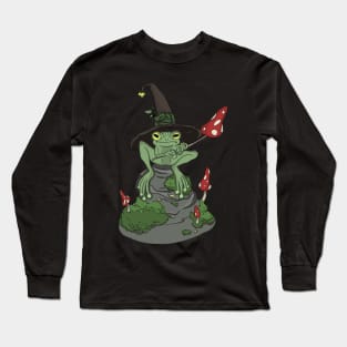 Cute Frog Mushroom Wizard Hat - Kawaii Cottagecore Aesthetic Long Sleeve T-Shirt